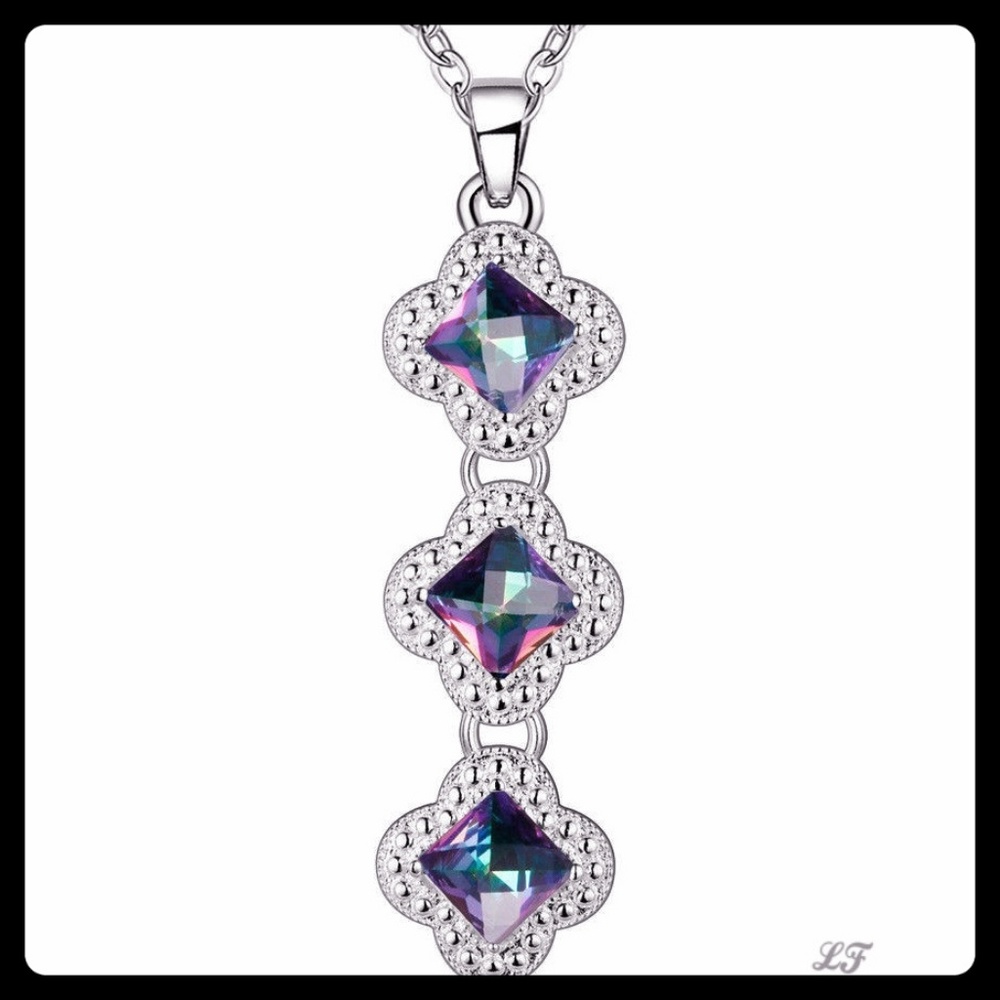 .925 Sterling Mystic Topaz Triple Clover Necklace
